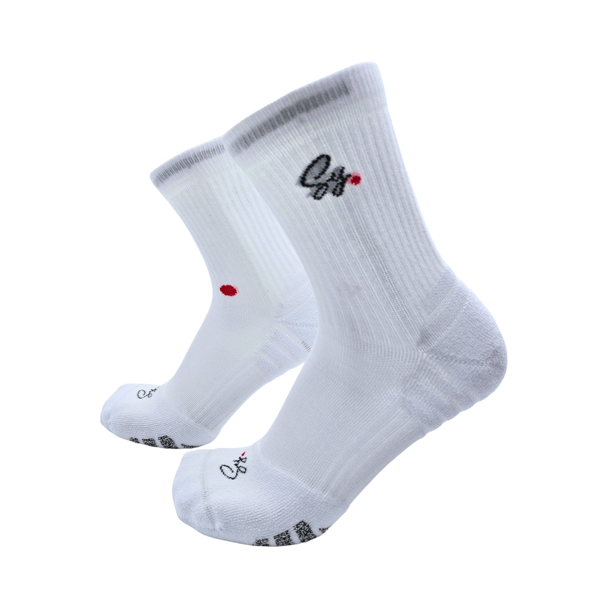 White SY crew socks, a pair, side view