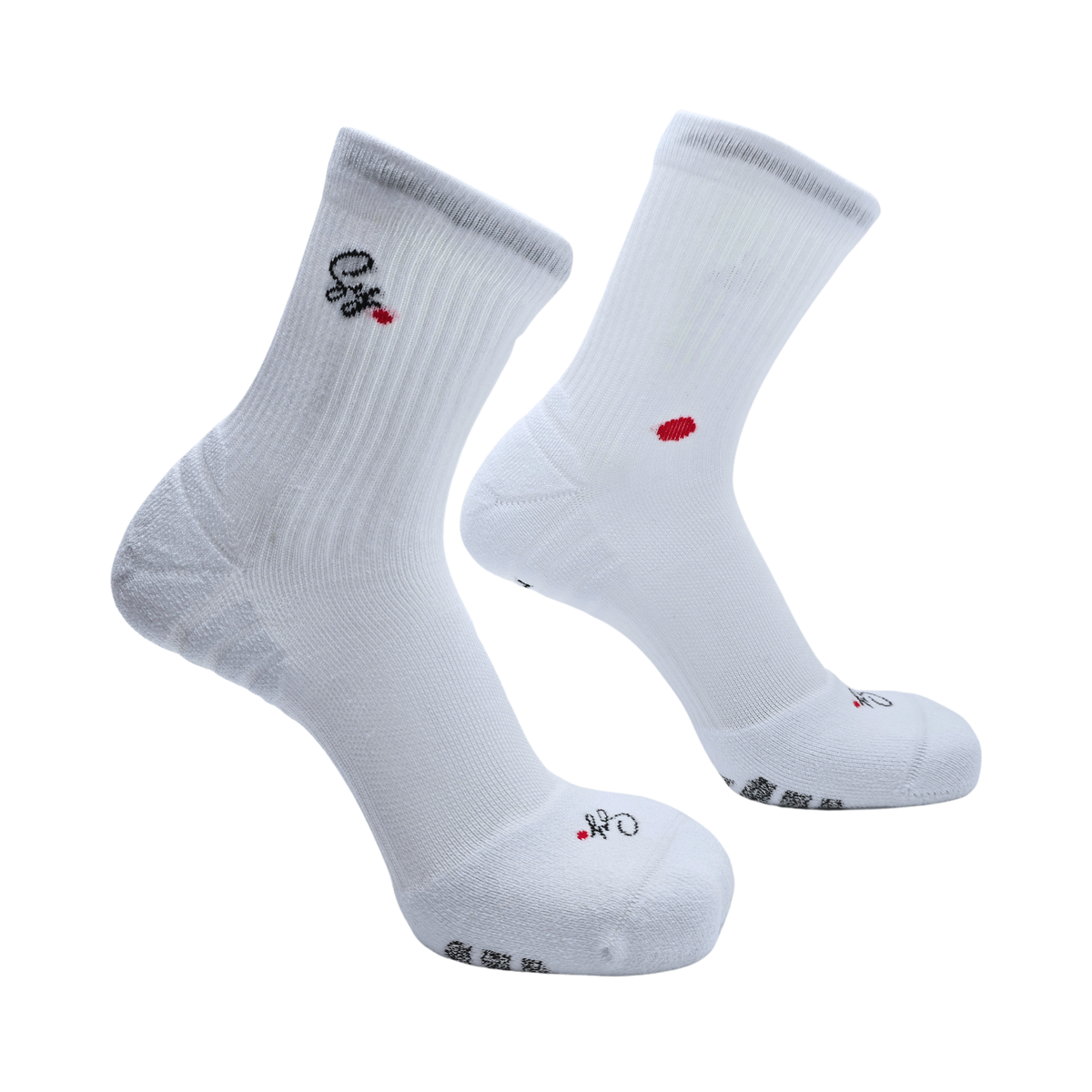 White SY crew socks, a pair, angled